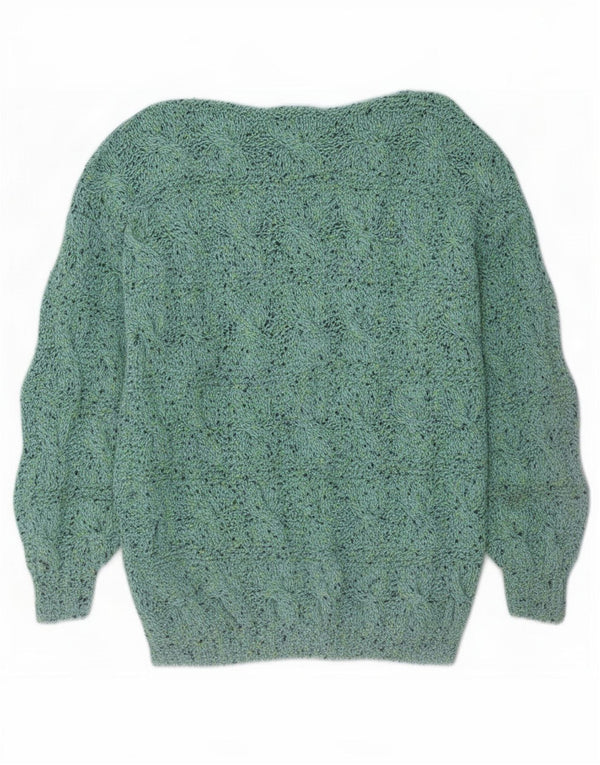 Sweter damski w stylu vintage z dekoltem w łódkę UK 14 Średni zielony nakrapiany