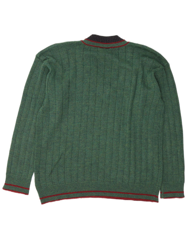 Lacoste Mens V-Neck Jumper Sweater Size 6 XL Green Virgin Wool