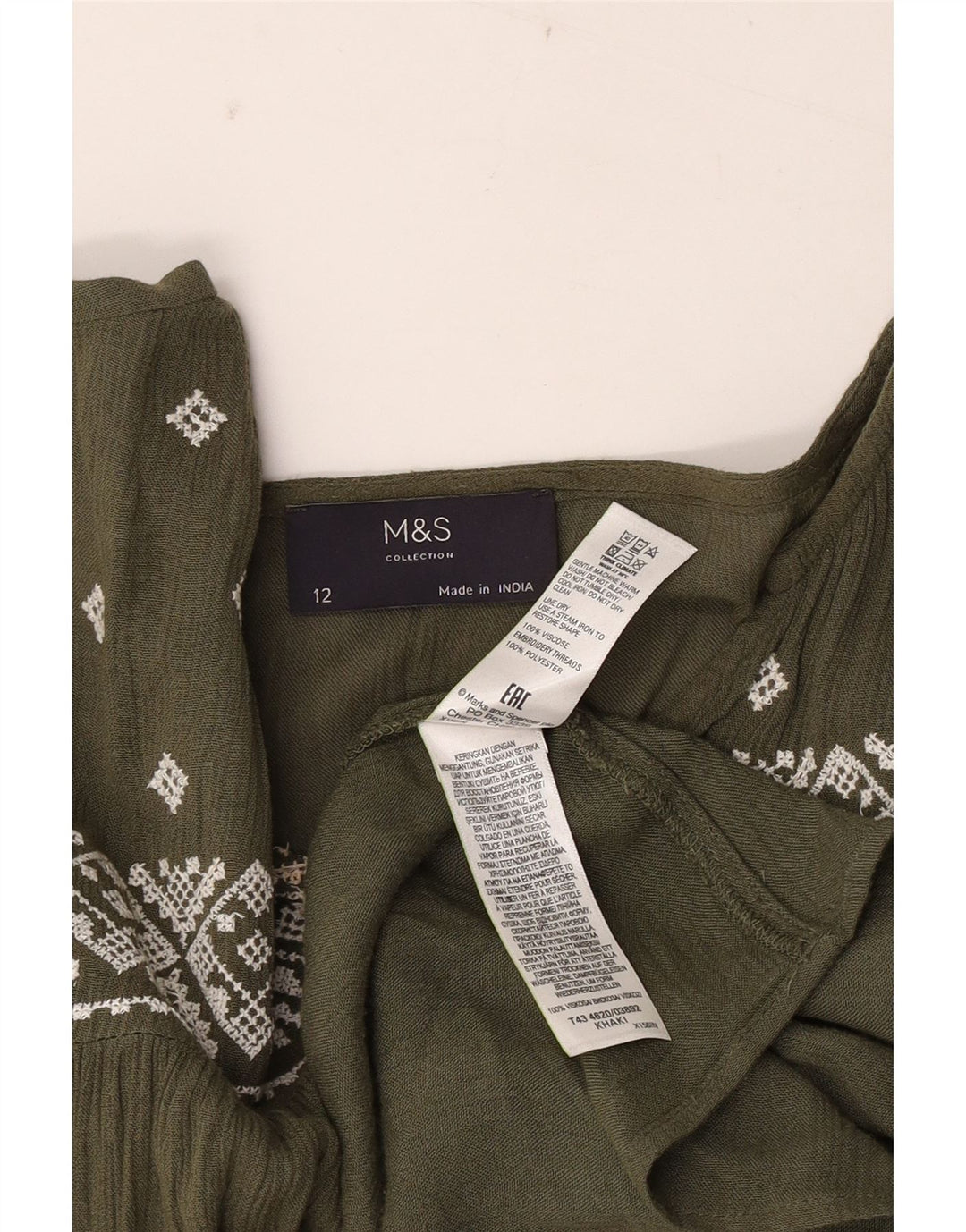 Damska bluzka z długim rękawem Marks & Spencer UK 12 Medium Khaki Geometric
