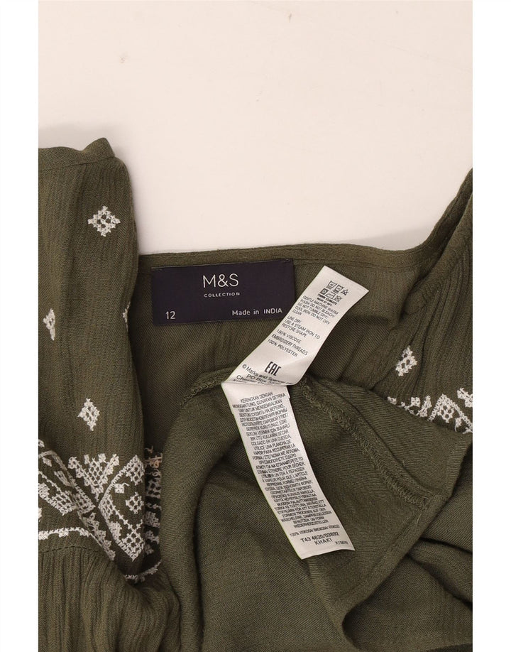 Damska bluzka z długim rękawem Marks & Spencer UK 12 Medium Khaki Geometric