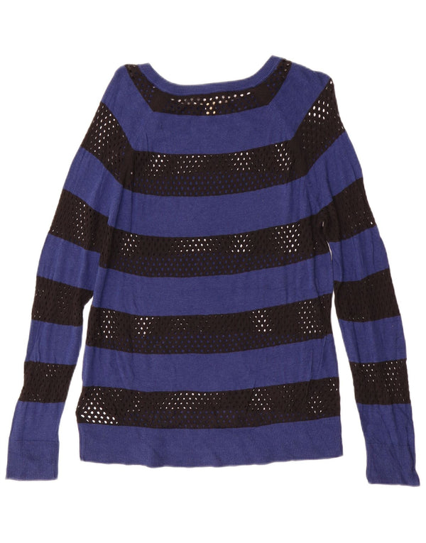 MICHAEL KORS Womens Boat Neck Jumper Sweater UK 12 Medium Blue Striped