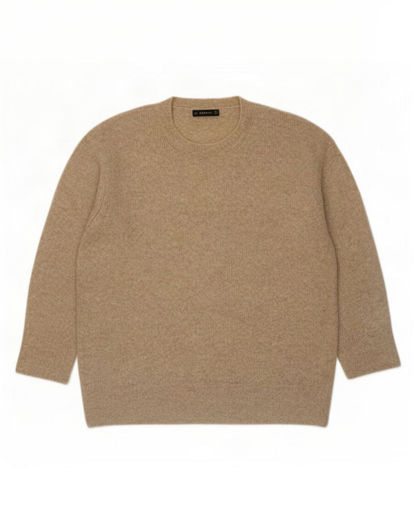 Damski sweter oversize Zara z okrągłym dekoltem UK 14, średni beż, akryl
