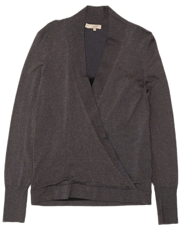 Damski sweter HOBBS z dekoltem w kształcie litery V, UK 10 Small, szara, nakrapiana wiskoza