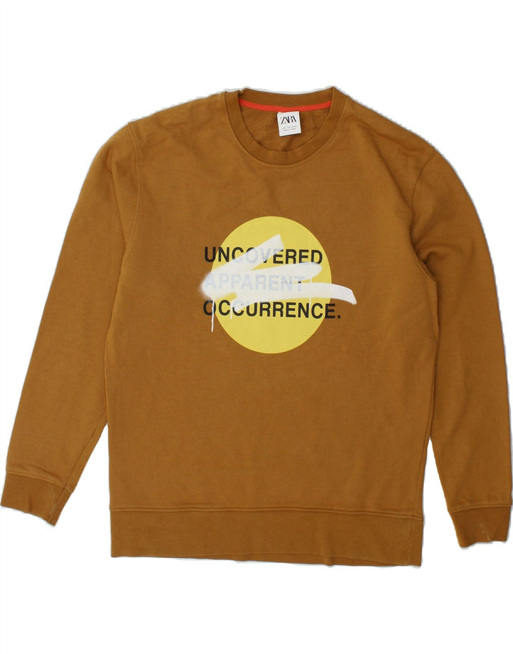 ZARA Mens Graphic Sweatshirt Jumper Large Brown Cotton Vintage Zara and Second-Hand Zara from Messina Hembry 