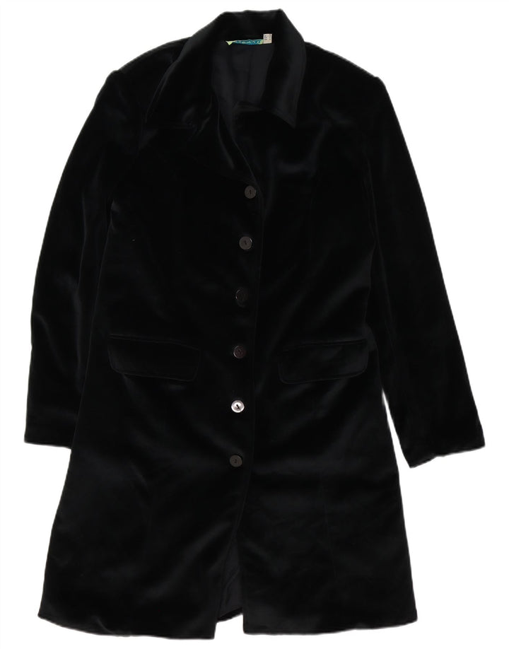 CONBIPEL Womens Velvet Overcoat UK 10 Small Black Acetate