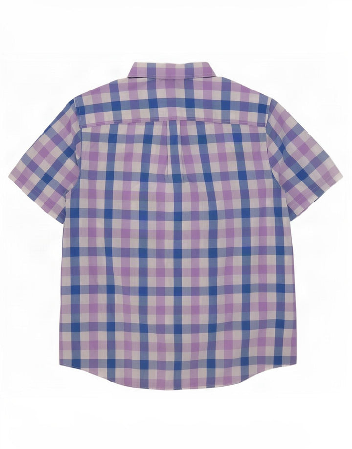 Męska koszula z krótkim rękawem Chaps Easy Care, 2XL, niebieska bawełniana kratka