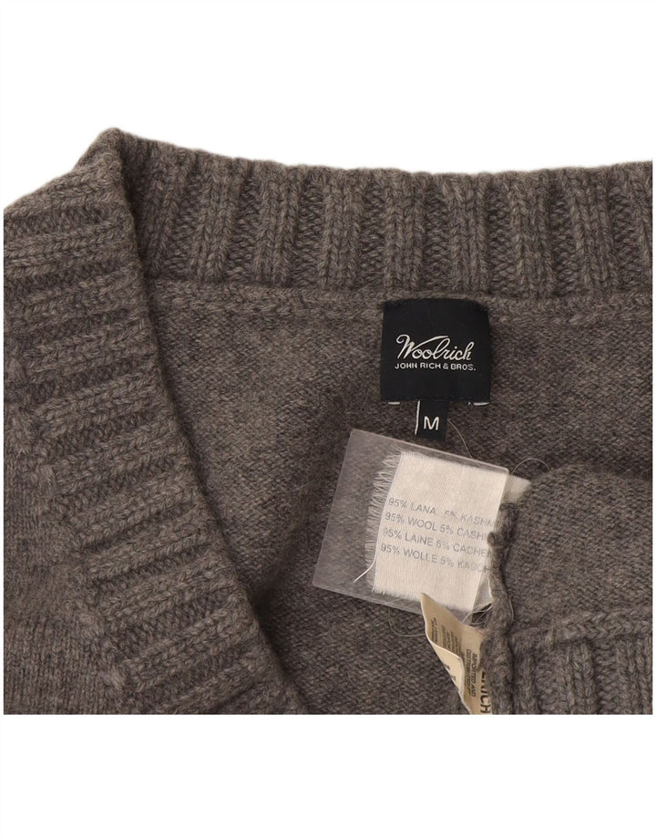 Sweter damski Woolrich z dekoltem w kształcie litery V, UK 12, średnioszara wełna