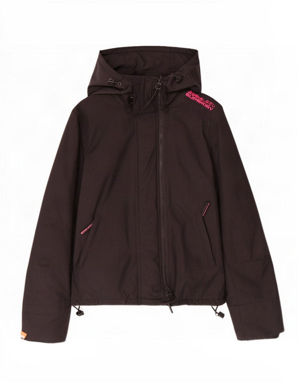 Superdry Womens Hooded Windbreaker Jacket UK 10 Small Black Nylon
