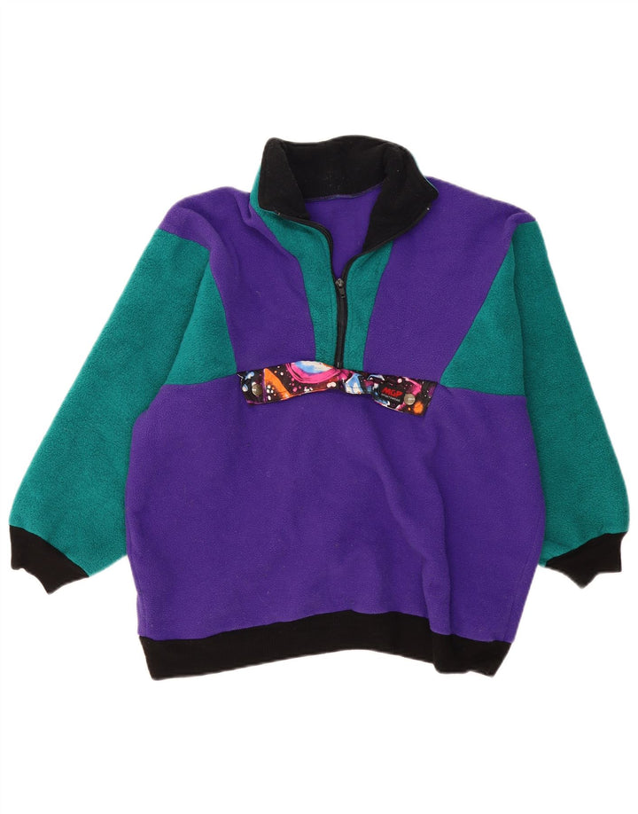 Damski sweter oversize VINTAGE z polaru UK 10, mały, fioletowy, z blokami kolorów