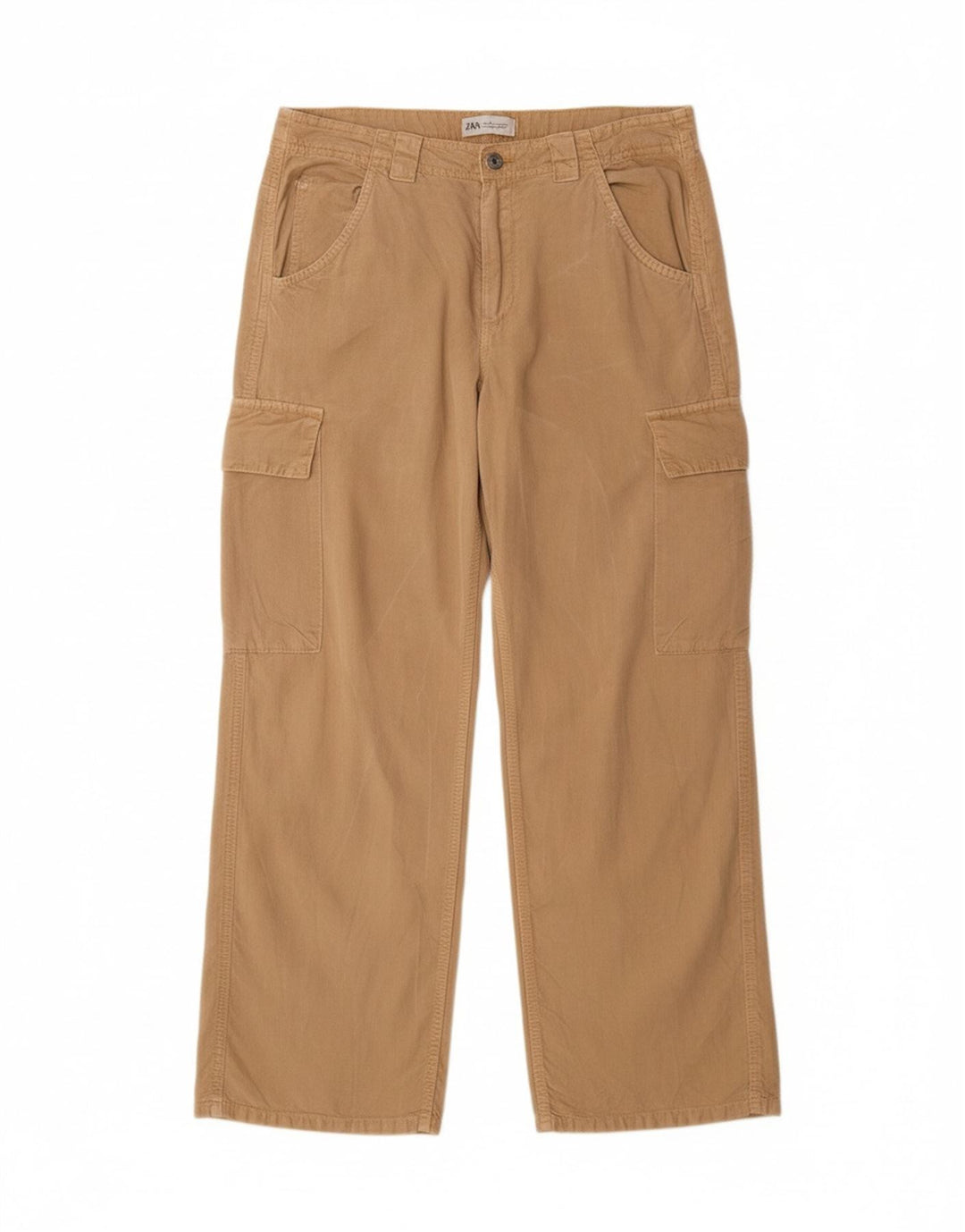 ZARA Womens Straight Cargo Trousers EU 40 Medium W30 L30 Beige Lyocell