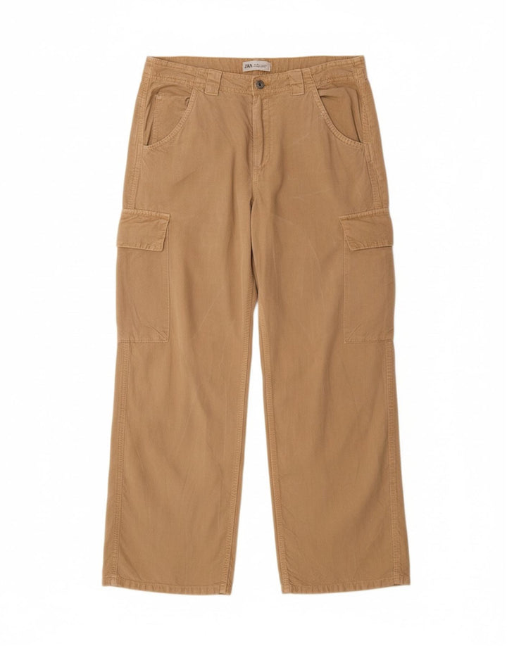ZARA Womens Straight Cargo Trousers EU 40 Medium W30 L30 Beige Lyocell