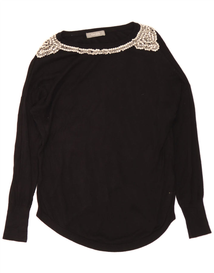 OASIS Womens Oversized Boat Neck Jumper Sweater UK 10 Small Black Viscose Vintage Oasis and Second-Hand Oasis from Messina Hembry 