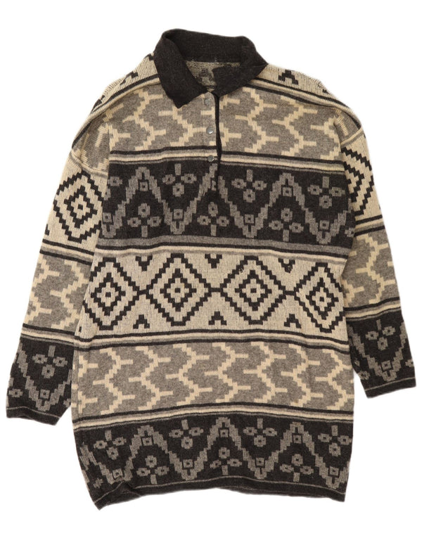 Damska sukienka sweterkowa z długim rękawem w stylu vintage UK 18 XL Szara geometryczna wełna