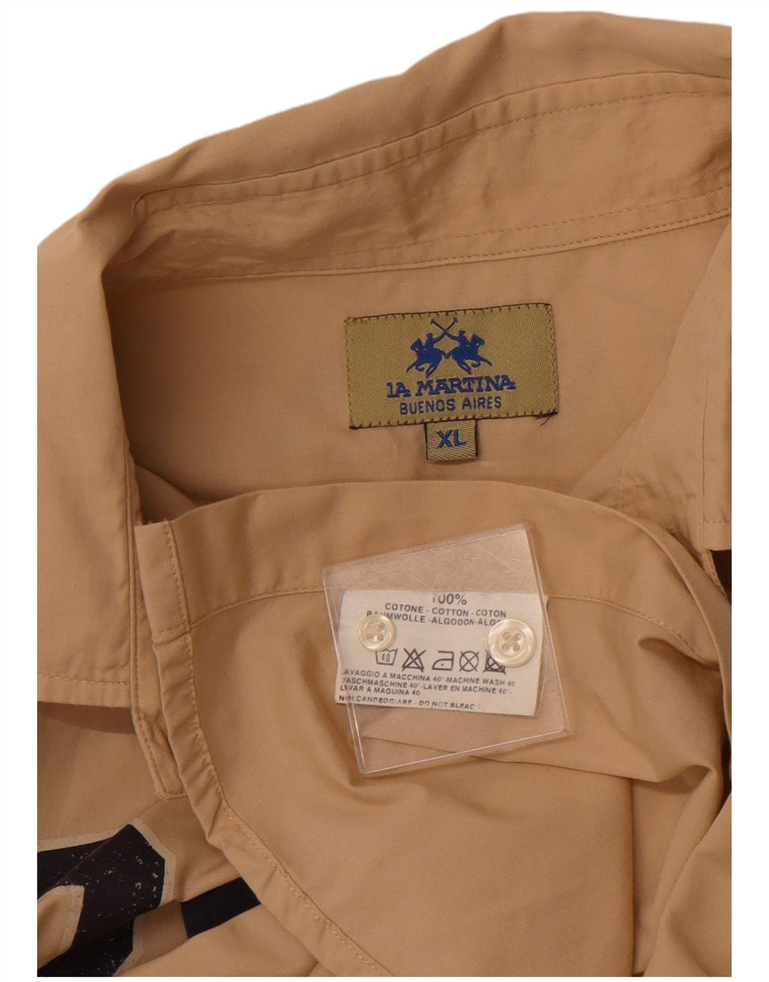 LA MARTINA Męska koszula z grafiką Royal Navy XL, beżowa, bawełniana z blokami kolorów