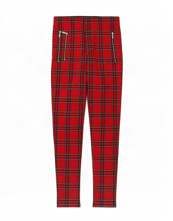 Zara Womens Leggings UK 8 Small Red Check Viscose