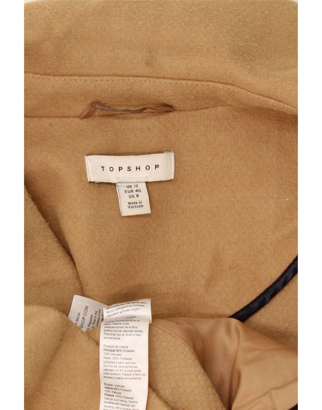 Damski dwurzędowy płaszcz Topshop UK 12, średni beżowy poliester