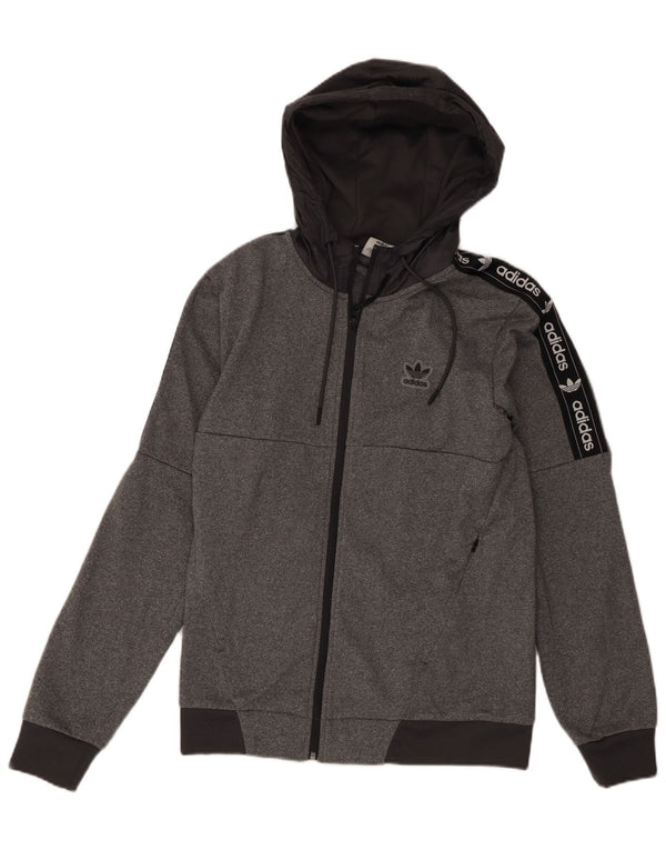 Męski sweter Adidas z grafiką i zamkiem błyskawicznym, mały, szary, kolorowy poliester
