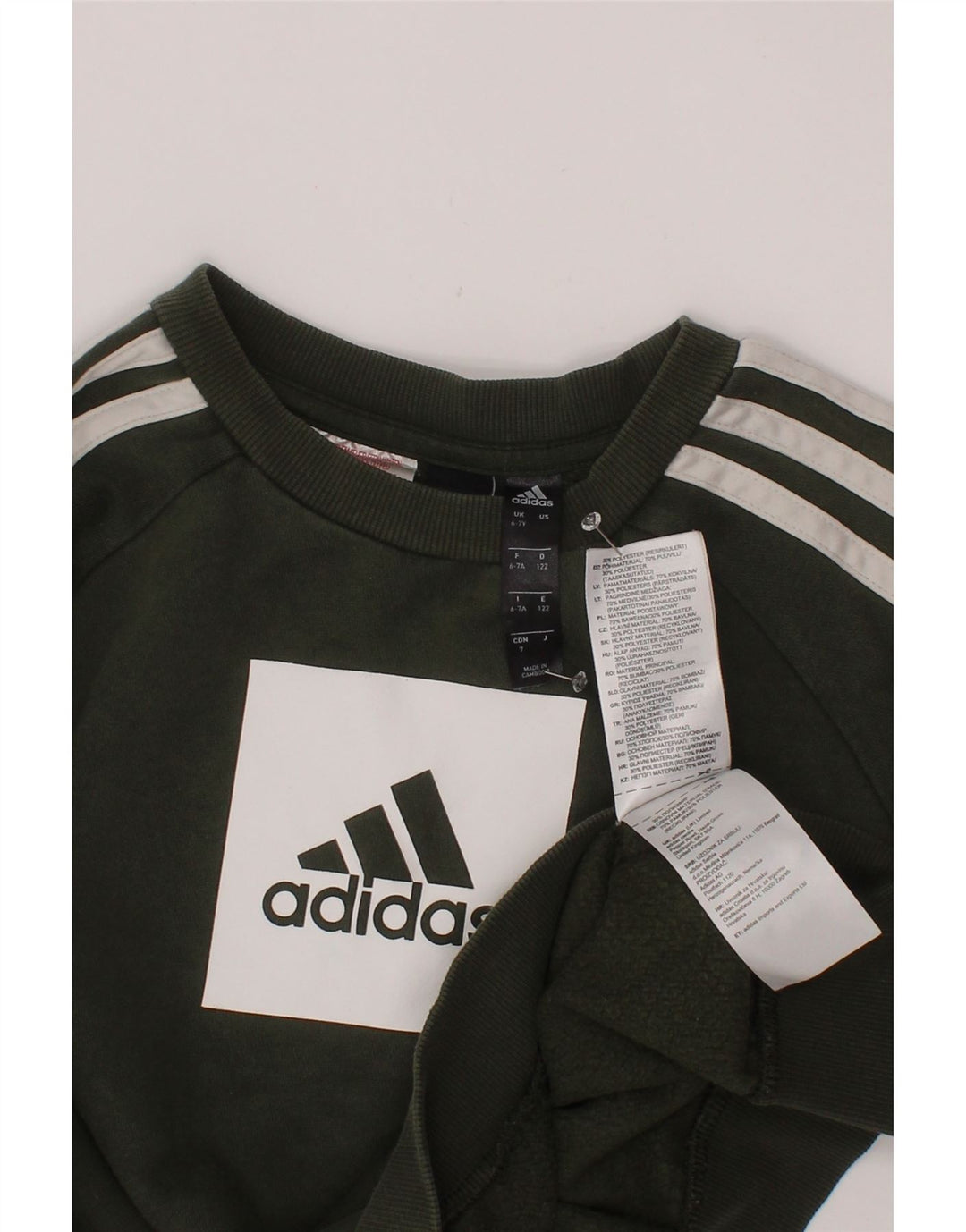 Chłopięcy sweter z grafiką ADIDAS, 6-7 lat, bawełna khaki