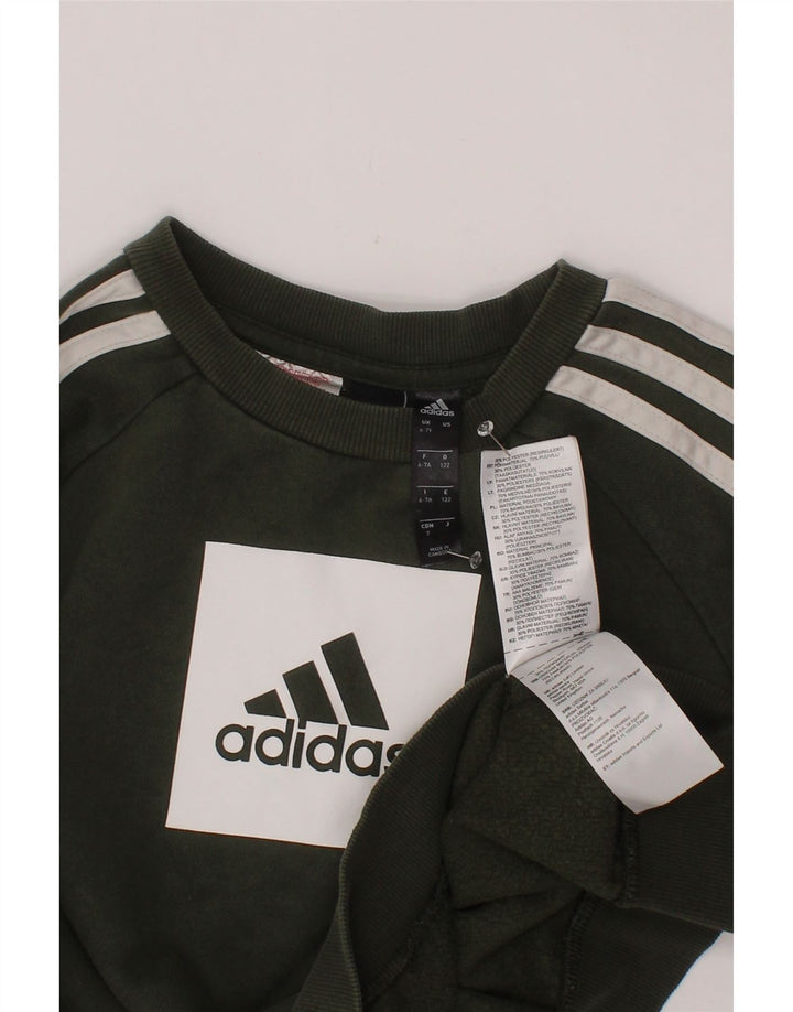 Chłopięcy sweter z grafiką ADIDAS, 6-7 lat, bawełna khaki
