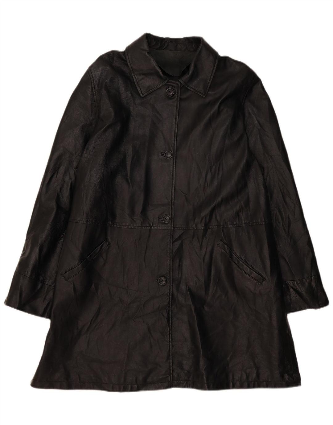 VINTAGE damski płaszcz skórzany oversize EU 46 XL czarna skóra