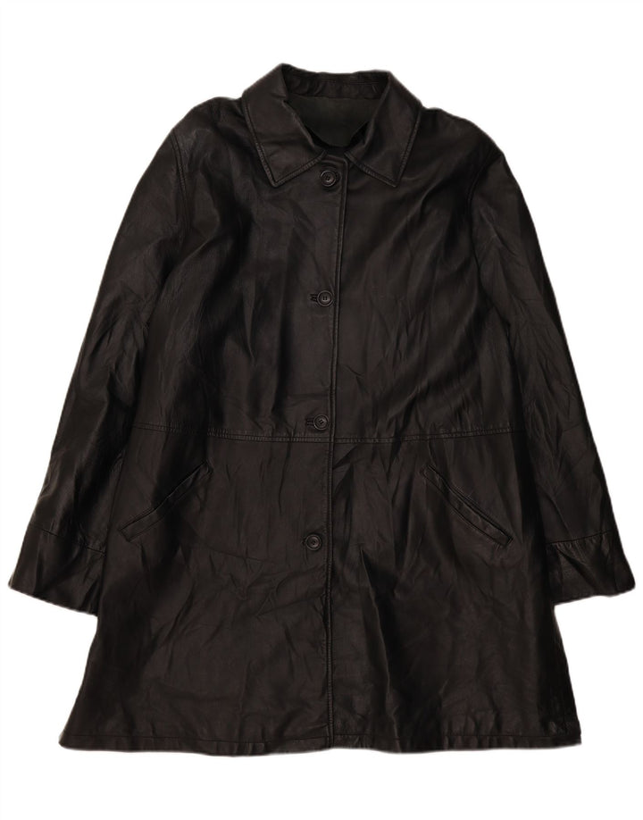 VINTAGE damski płaszcz skórzany oversize EU 46 XL czarna skóra
