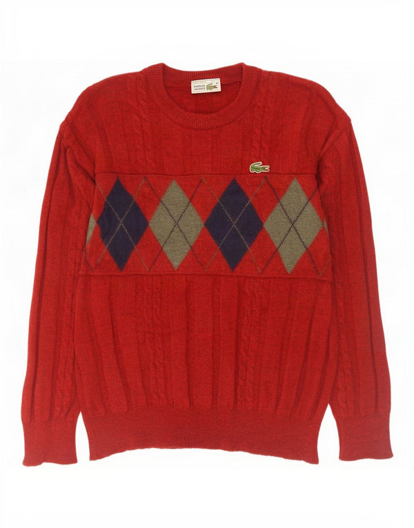 Lacoste Męski sweter z okrągłym dekoltem, rozmiar 6 XL, czerwony Argyle/diament, nowa wełna