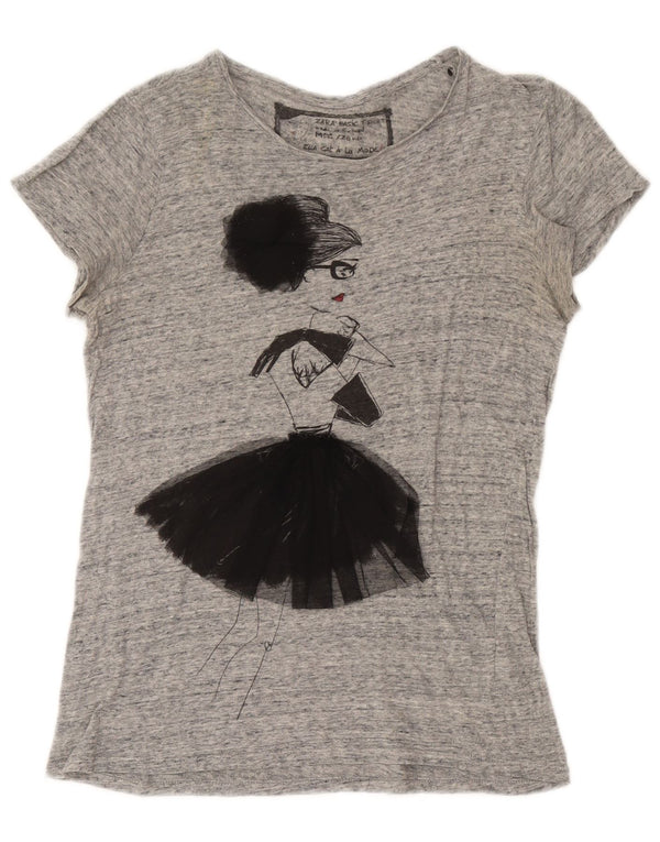 Damska koszulka z grafiką Zara Top UK 14 Średnia szara bawełniana nakrapiana