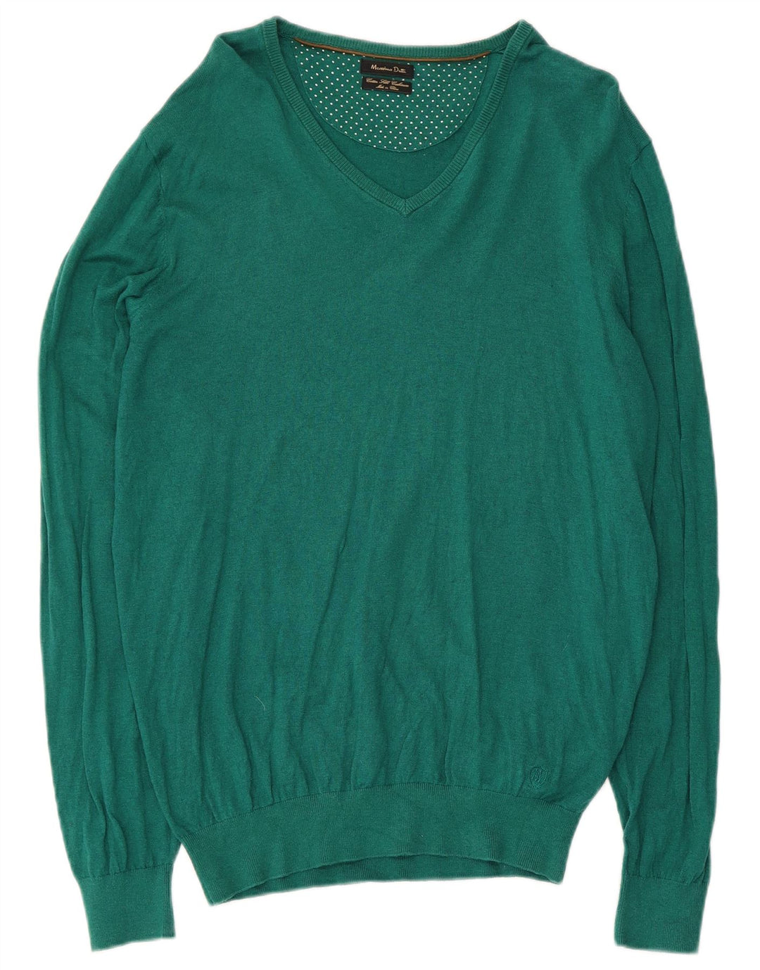 Męski sweter Massimo Dutti z dekoltem w kształcie litery V, duży, zielony, bawełniany