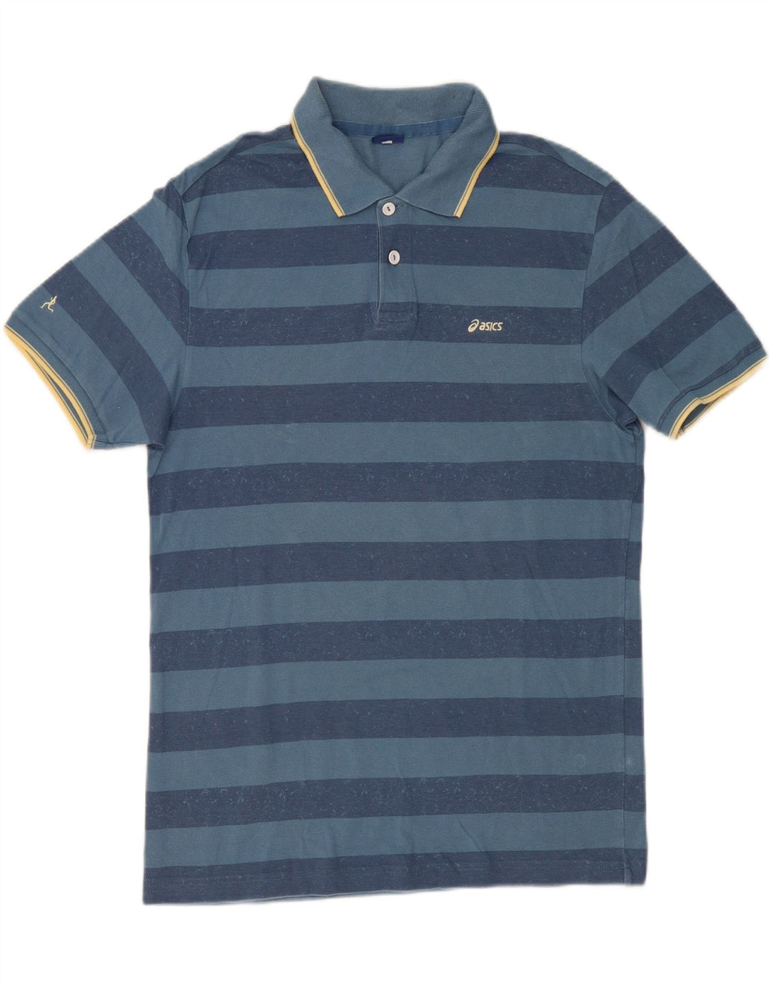 ASICS Mens Polo Shirt XL Blue Striped Cotton Vintage Asics and Second-Hand Asics from Messina Hembry 