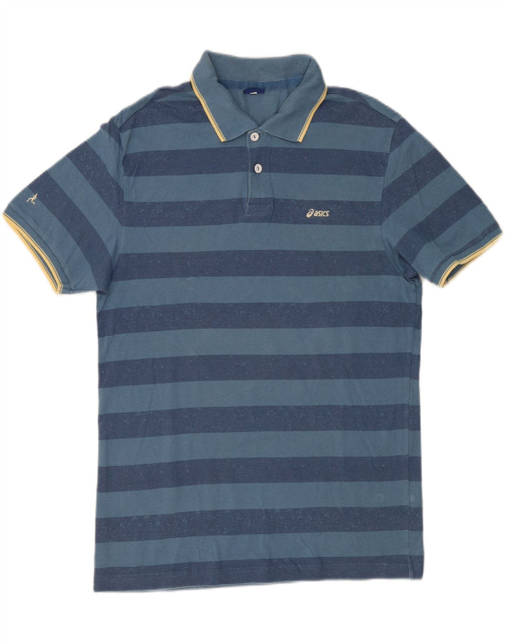 ASICS Mens Polo Shirt XL Blue Striped Cotton Vintage Asics and Second-Hand Asics from Messina Hembry 