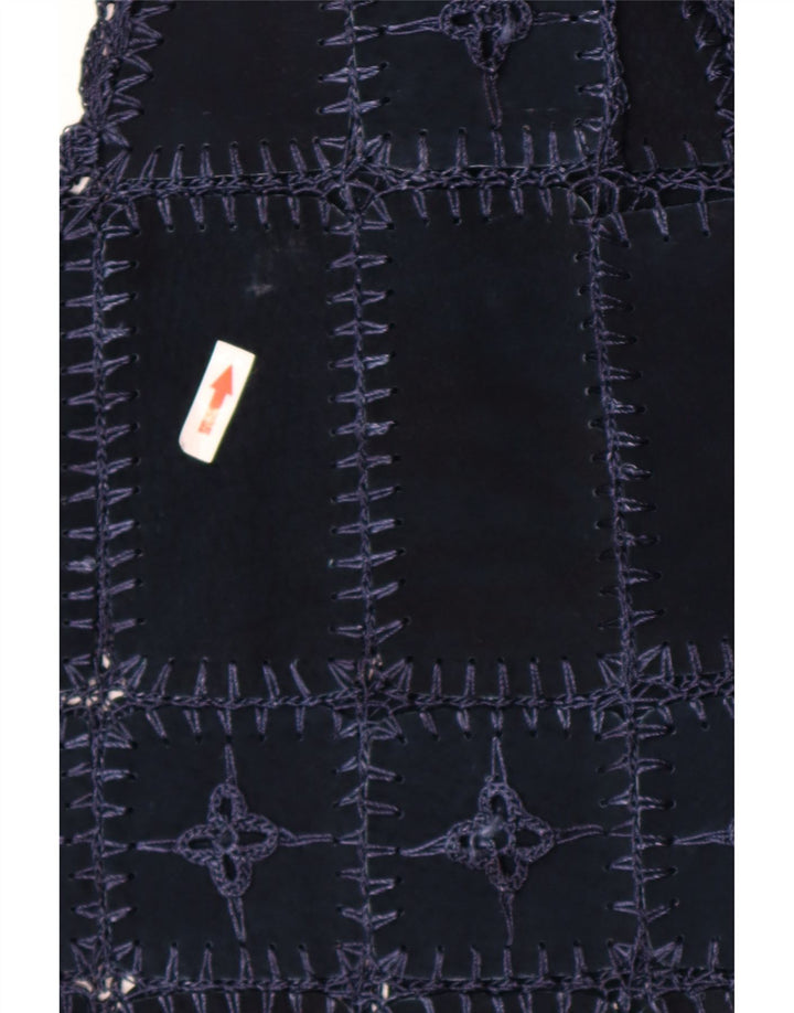Damska zamszowa kamizelka w stylu vintage UK 14, średni granatowy patchwork