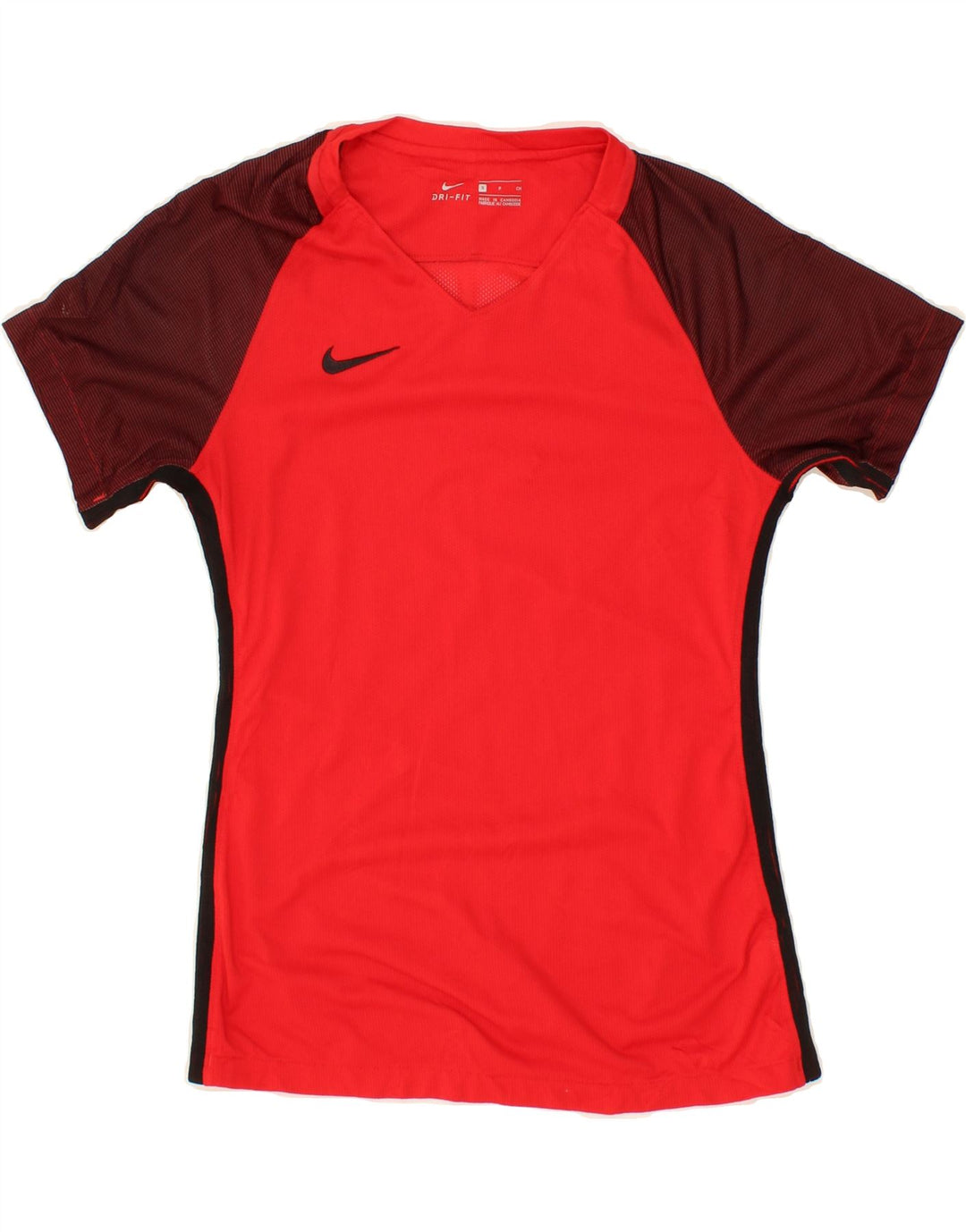 NIKE Womens Dri Fit T-Shirt Top UK 10 Small Red Colourblock Polyester Vintage Nike and Second-Hand Nike from Messina Hembry 
