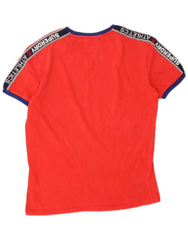 Męski T-shirt z grafiką Superdry, duży, czerwony, bawełniany blok kolorów