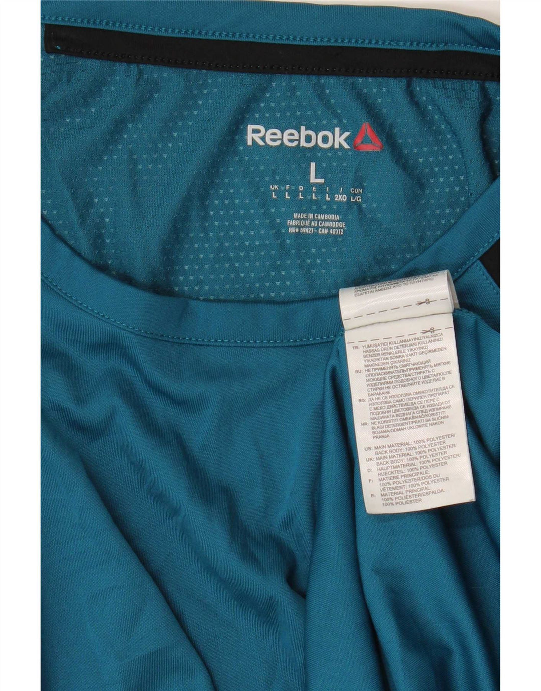 T-shirt męski Reebok Top, duży, niebieski, poliester z blokami kolorów