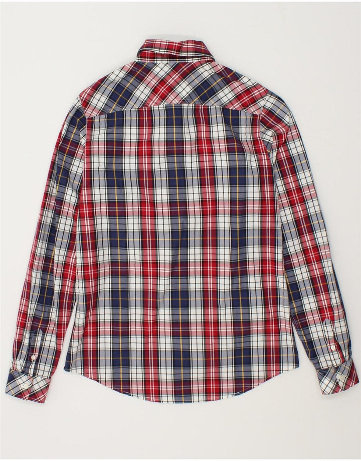 TOMMY HILFIGER Womens Ruffle Front Shirt US 6 Medium Navy Blue Check Vintage Tommy Hilfiger and Second-Hand Tommy Hilfiger from Messina Hembry 