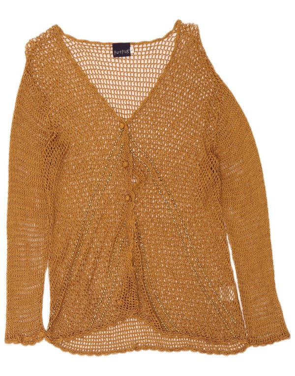 Sweter damski w stylu vintage, szydełkowany, rozpinany, UK 14, duży, beżowy, sztuczny jedwab