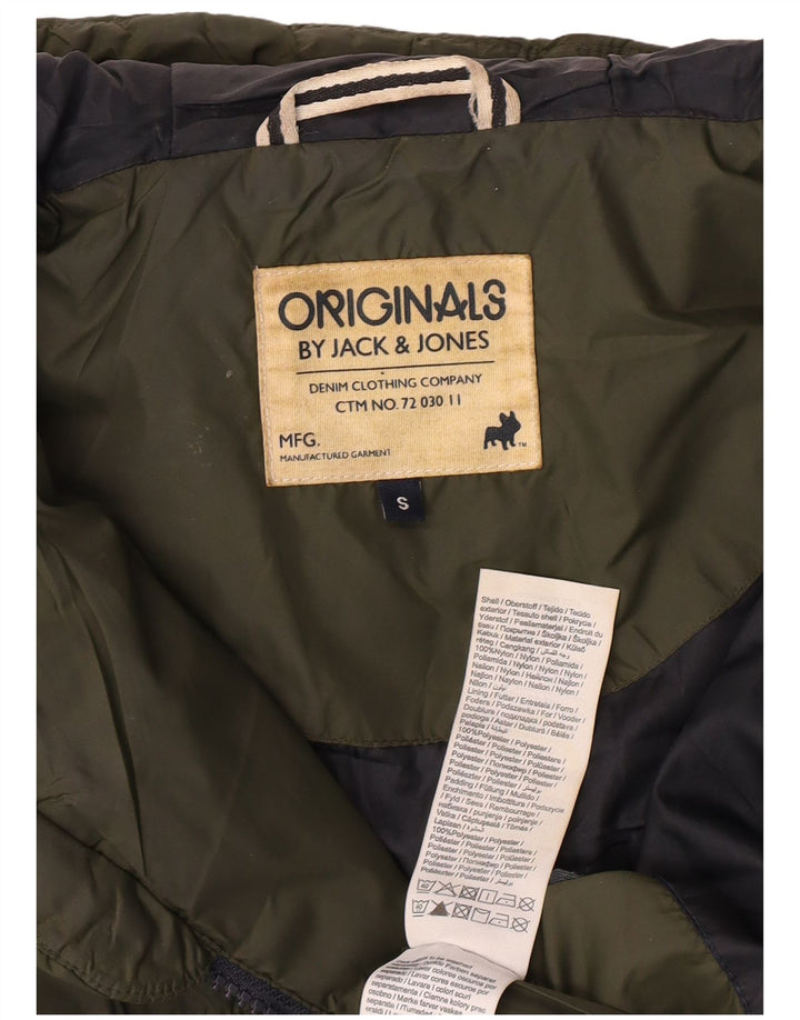 Męska ocieplana kurtka z kapturem Jack & Jones UK 36, mała nylonowa khaki