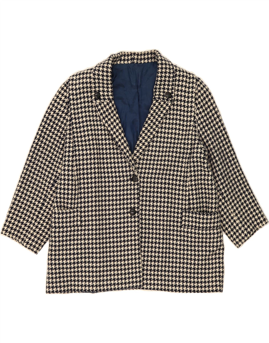VINTAGE Womens Longline 2 Button Blazer Jacket UK 18 XL Black Houndstooth Vintage Vintage and Second-Hand Vintage from Messina Hembry 