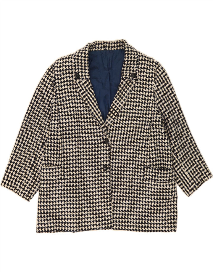 VINTAGE Womens Longline 2 Button Blazer Jacket UK 18 XL Black Houndstooth Vintage Vintage and Second-Hand Vintage from Messina Hembry 
