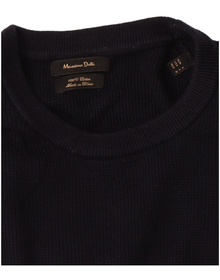 Męski sweter Massimo Dutti z krótkim rękawem i okrągłym dekoltem, duży granatowy