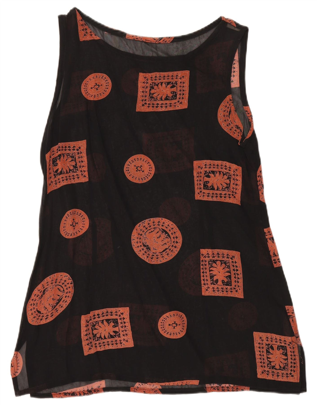 Damska tunika bez rękawów w stylu vintage, UK 12, średnia czarna patchworkowa