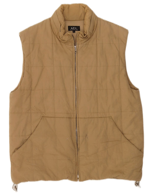 A.P.C Womens Hooded Padded Gilet UK 16 Large Beige Cotton