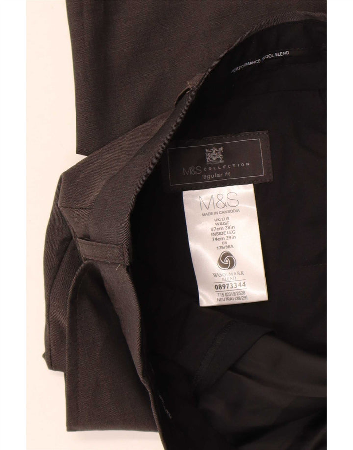 Męskie spodnie garniturowe Marks & Spencer o regularnym kroju W36 L29 Brązowa wełna