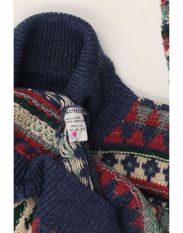 Vintage męski sweter z golfem, duży, wielobarwny, wełniany Fair Isle