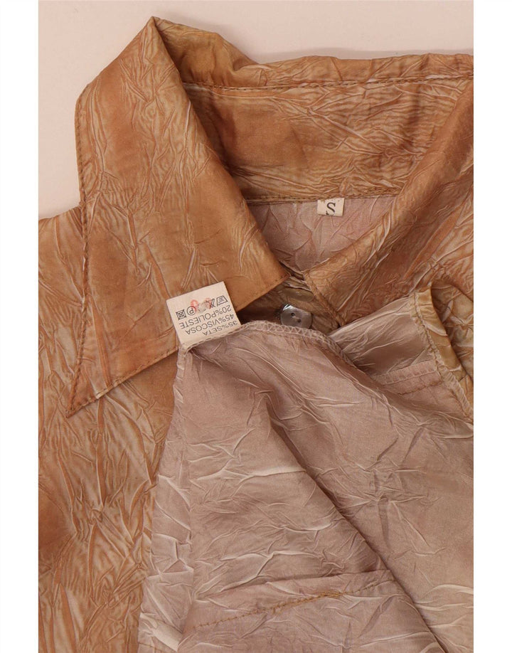 Damska bluzka koszulowa w stylu vintage z abstrakcyjnym wzorem i rękawem 3/4 UK 10 Small Brown