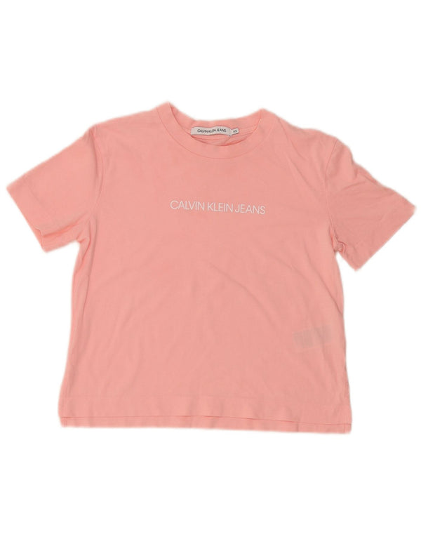 Damska koszulka Calvin Klein Crop Loose Fit Graphic Top UK 6 XS Różowa bawełna