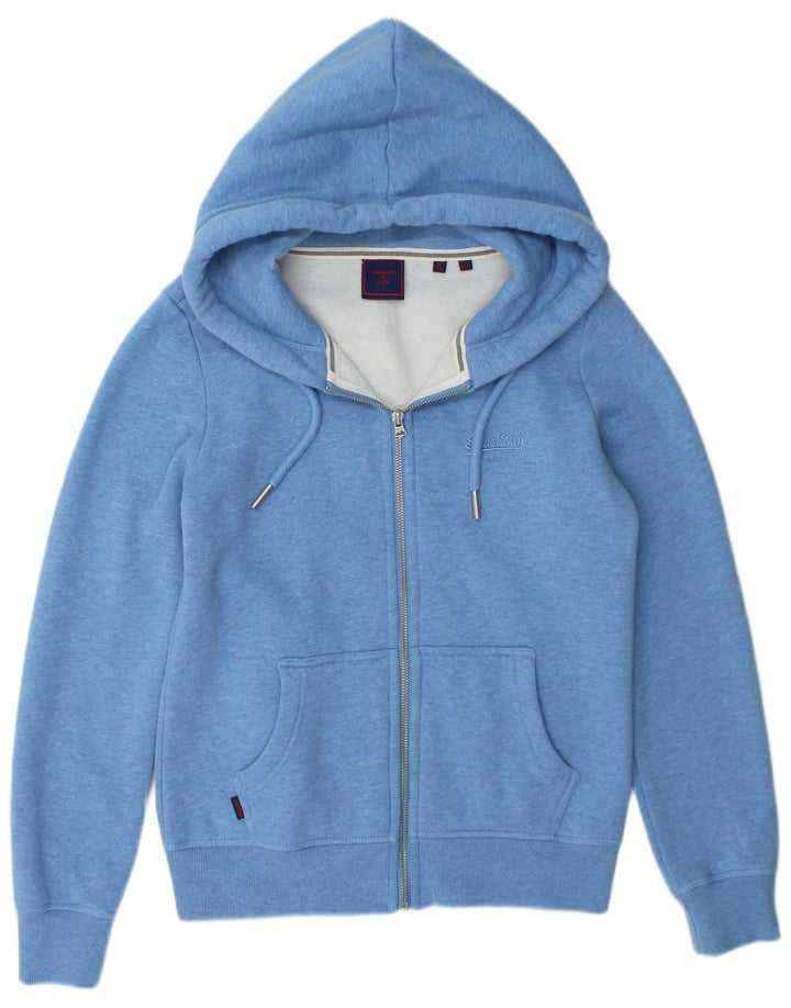 SUPERDRY Damski sweter z kapturem i zamkiem UK 10 Small, niebieski, bawełniany