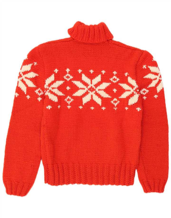 Vintage damski sweter z golfem UK 12 średni czerwony Fair Isle