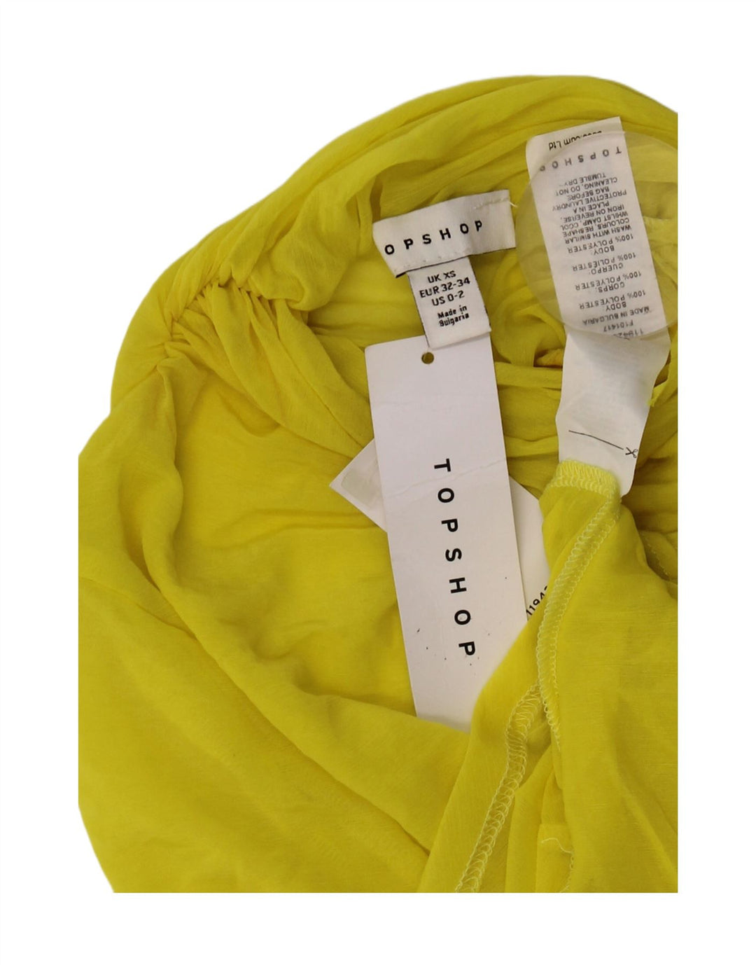 Topshop damski, prześwitujący top na jedno ramię, UK 4/6 XS, żółty poliester