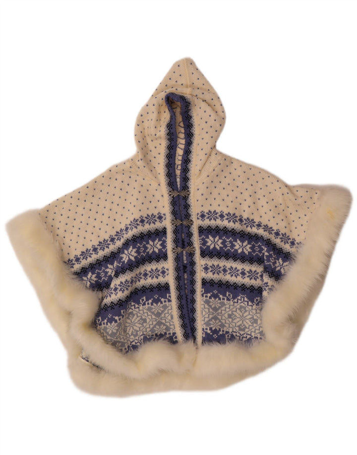 Vintage damski sweter poncho UK 14 Średni biały Fair Isle Wool